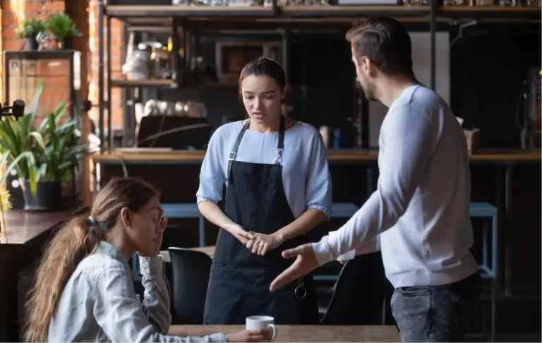 people in a restaurant worried