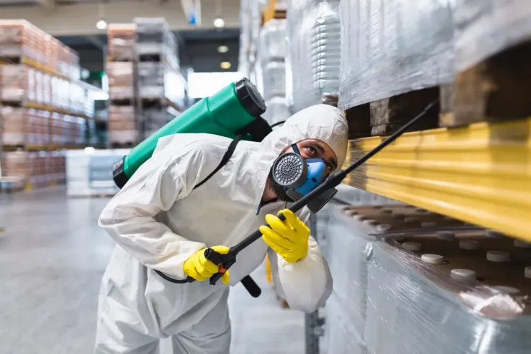 worker spraying pallets
